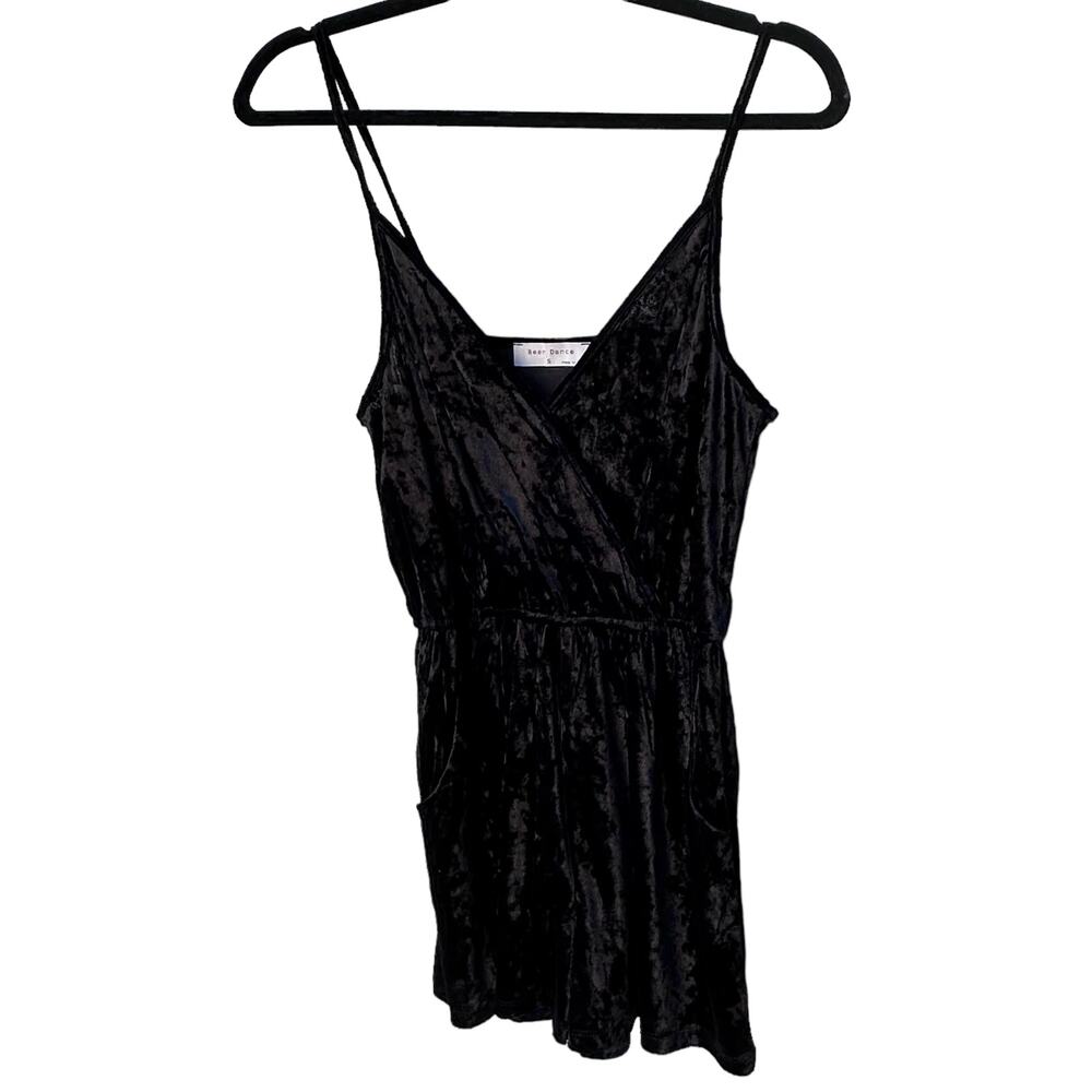 bear dance black velvet romper with pockets women small